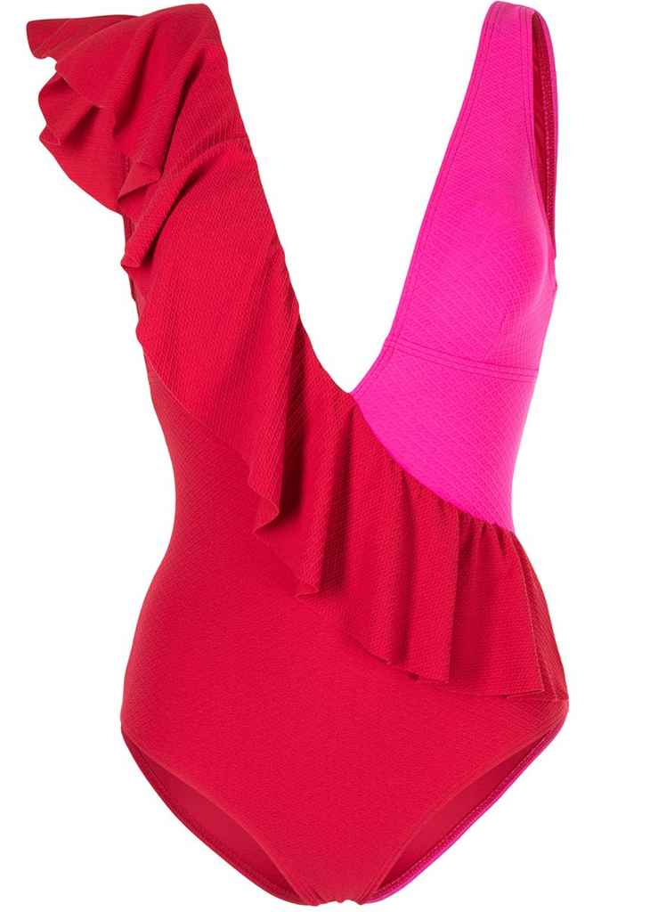 Claire Textured One Piece | Red & Neon Pink