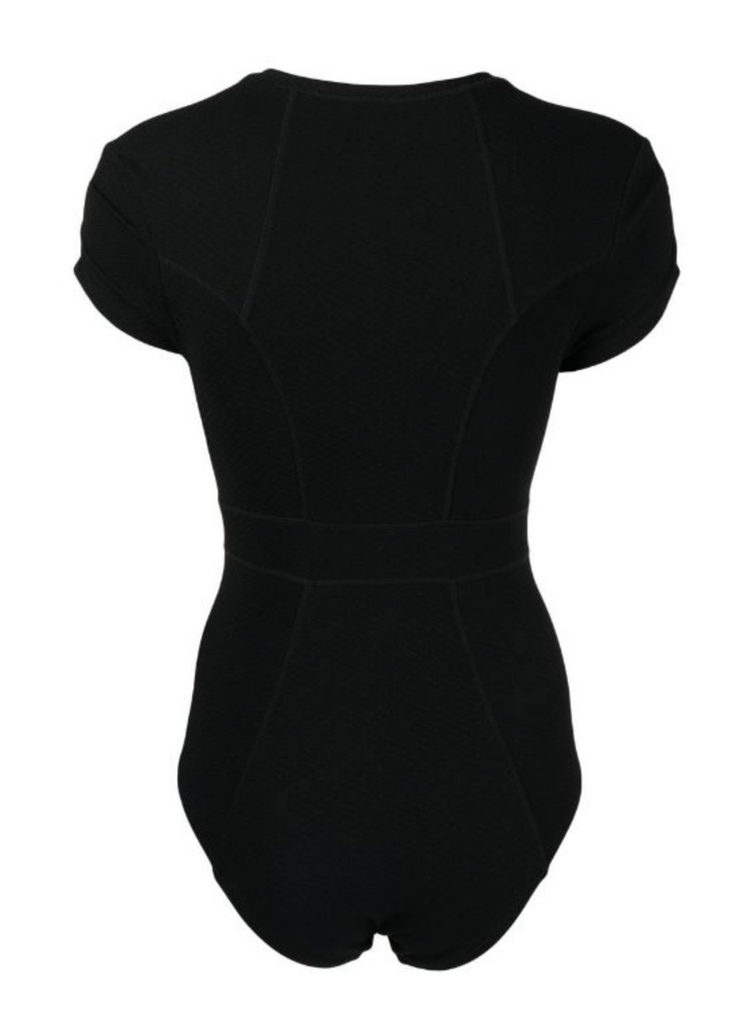 Ribbed Short Cap Sleeve Suit | Black